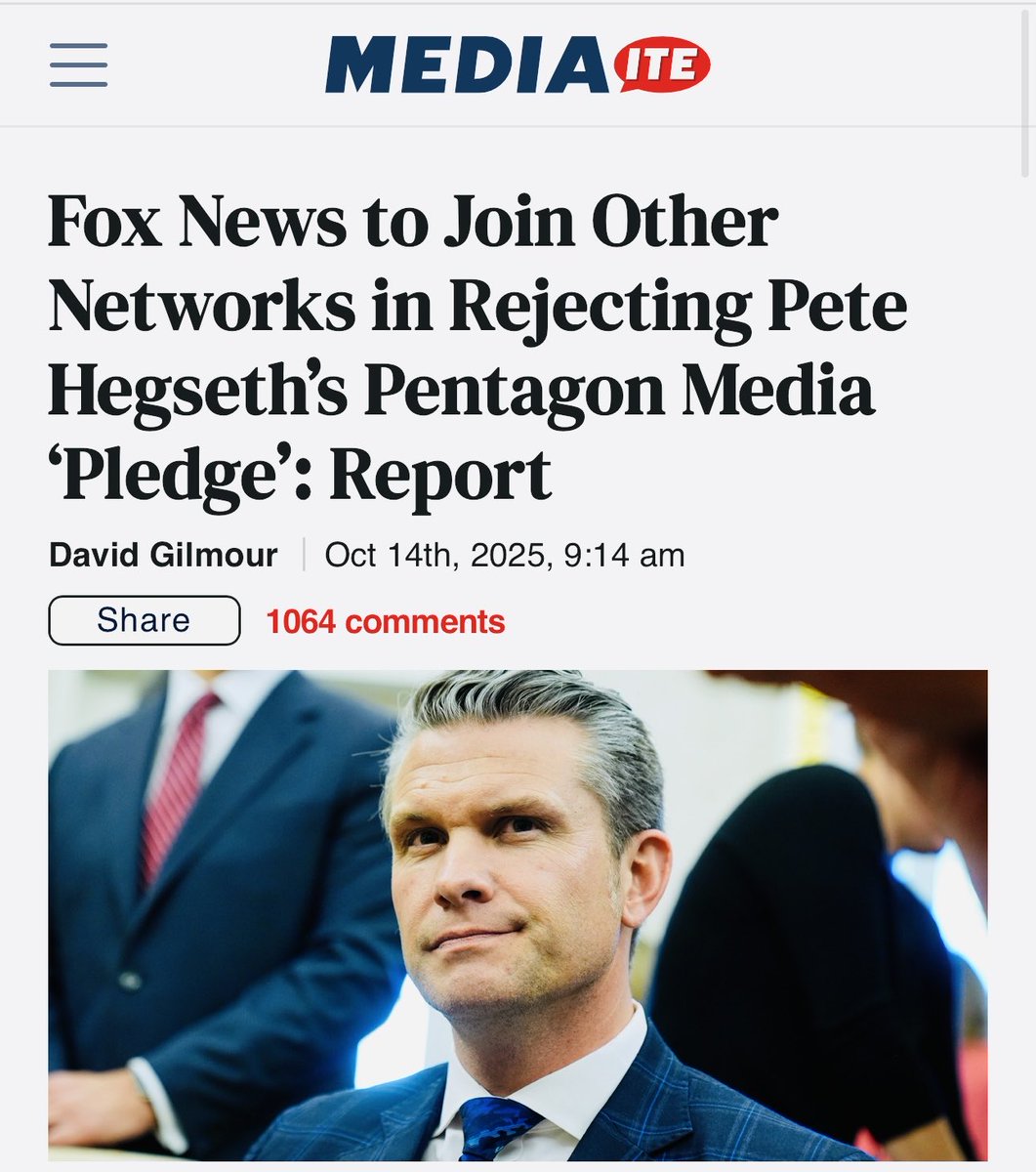 It looks like every media company in America that covers the Pentagon except OAN is refusing to sign Hegseth’s ultimatum.