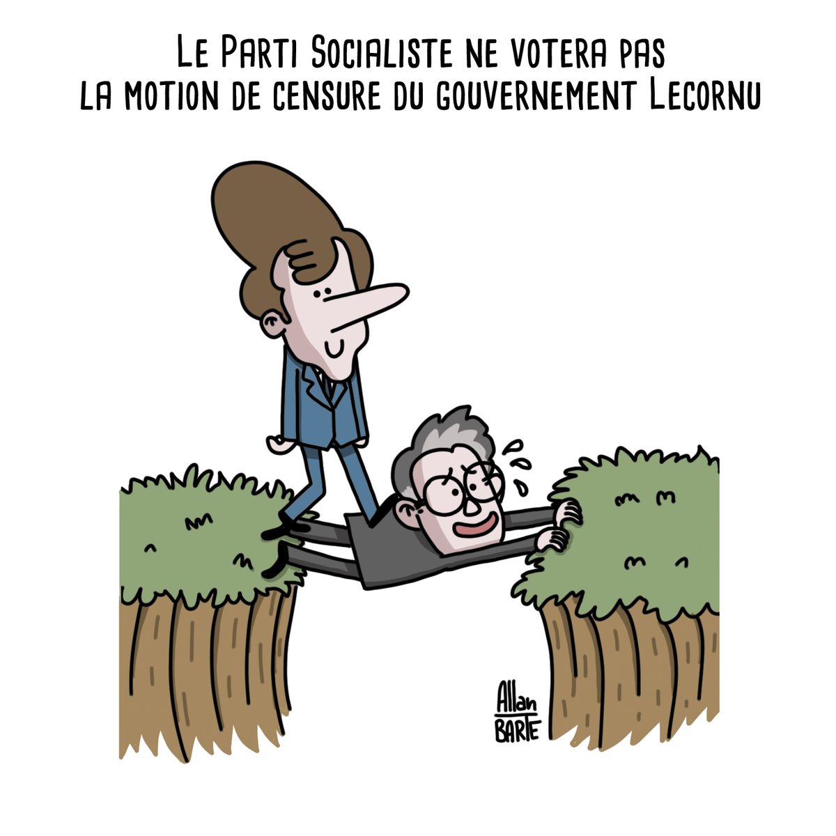 Qui aurait pu prédire ? 🙄
Le Parti socialiste ne votera pas la motion de censure du gouvernement Lecornu. #Sauvetage #CensureLecornu

Pour soutenir la lutte dessinée, engagée et indépendante :
▶️ ko-fi.com/allanbarte
▶️ fr.tipeee.com/allan-barte