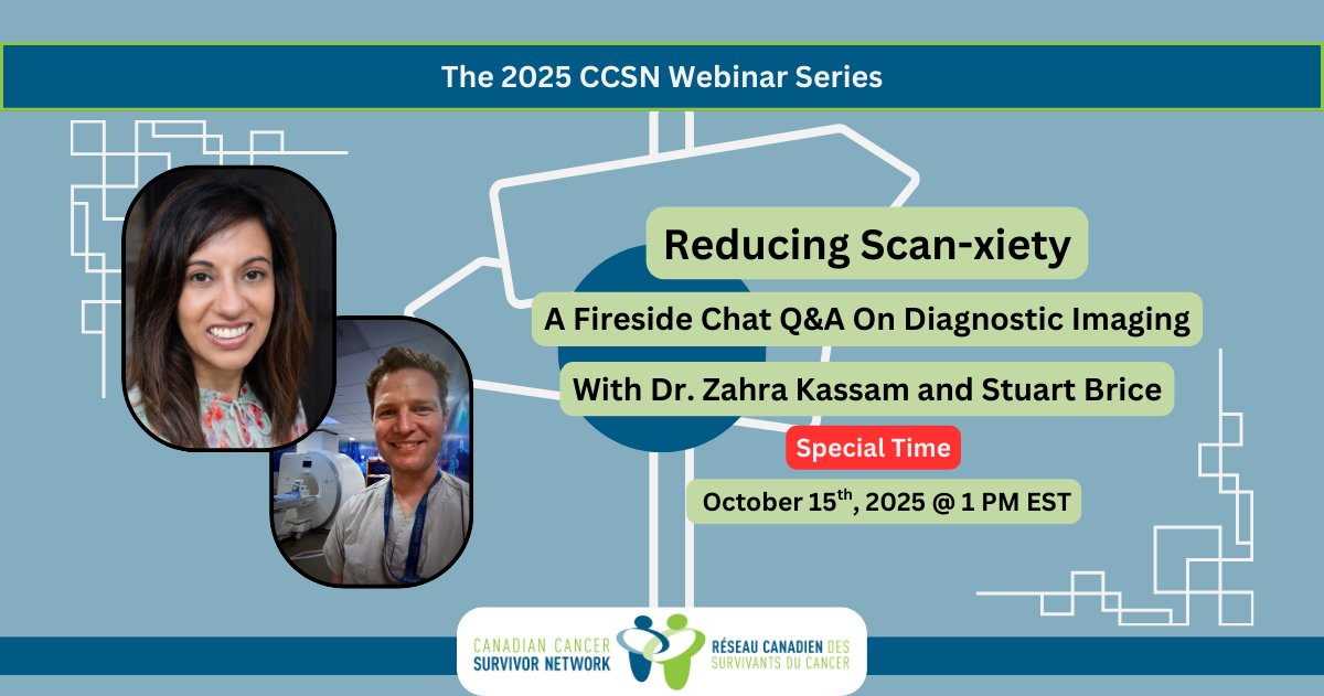 Kidney Cancer Canada (@kidneycancer_ca) on Twitter photo @kidneycancercanada would like to share with our patient & caregiver community this webinar presented by the Canadian Cancer Survivor Network!  Reducing Scan-xiety! October 15 2025
Register through the link below 💚
survivornet.ca/learn/ccsn-web… @kidneycancercanada would like to share with our patient & caregiver community this webinar presented by the Canadian Cancer Survivor Network!  Reducing Scan-xiety! October 15 2025
Register through the link below 💚
survivornet.ca/learn/ccsn-web…