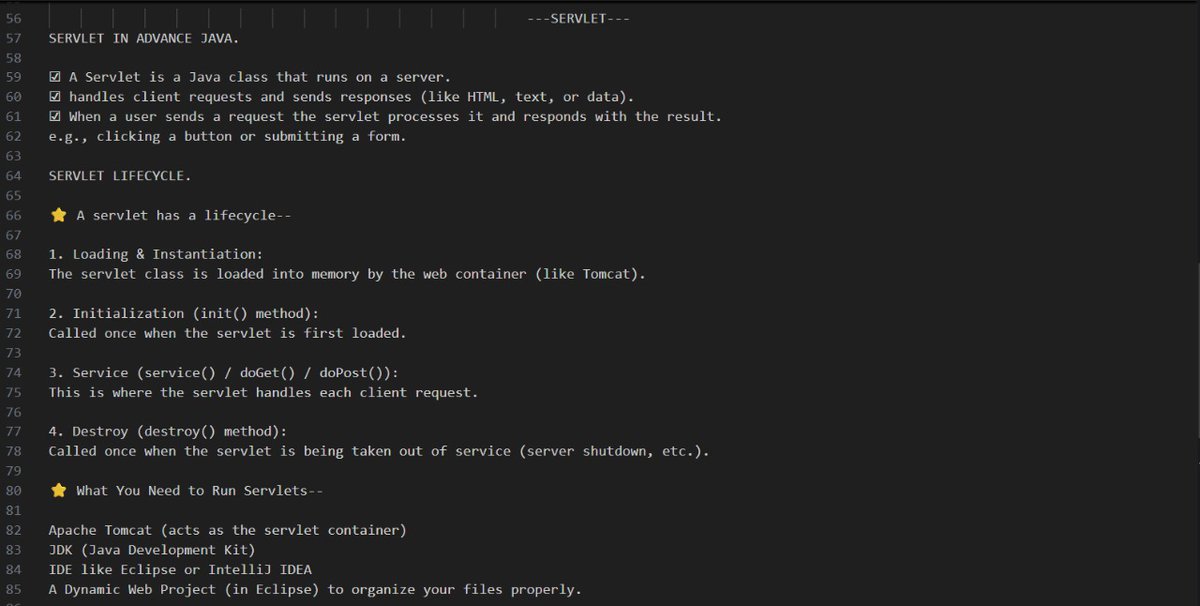 Bhanu_Codes_404's tweet image. Day 39/100 🚀
#365DaysOfCode
#100DaysOfJava
📌 Today topic :
> What is Servlet ⚙️
> Servlet Lifecycle ♻️
> Need to run servlet
> How works servlet❓
> Advantages & Disadvantages 📊
#DSA #Java #techTwitter #Database #BuildInPublic
#DevCommunity #letsconnect