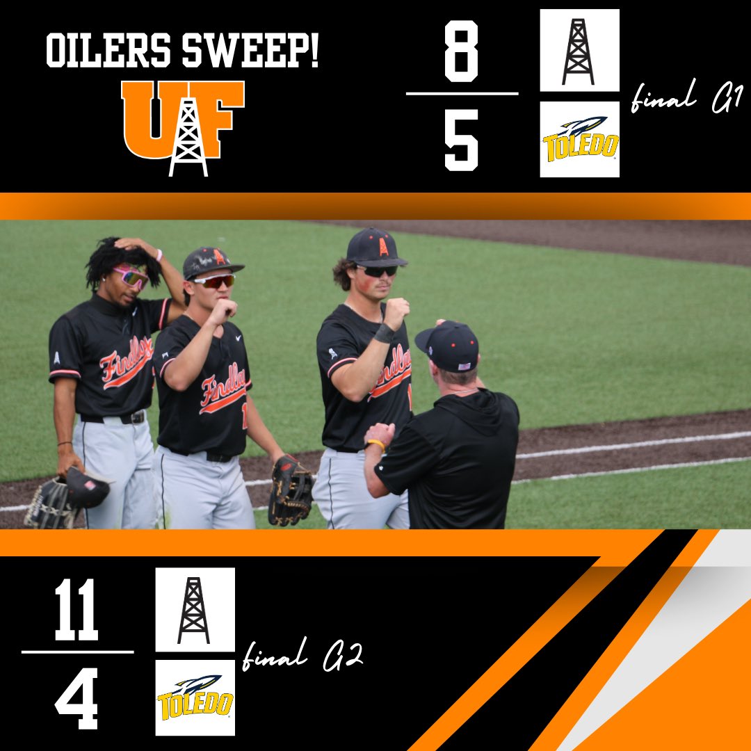 This past Saturday, we headed north to the University of Toledo to take on the Rockets in a doubleheader. 

The Oilers swept the day, winning both games! 

A late game comeback in game 1, an offensive explosion in game 2, and solid pitching all day drove the Oilers to victory in