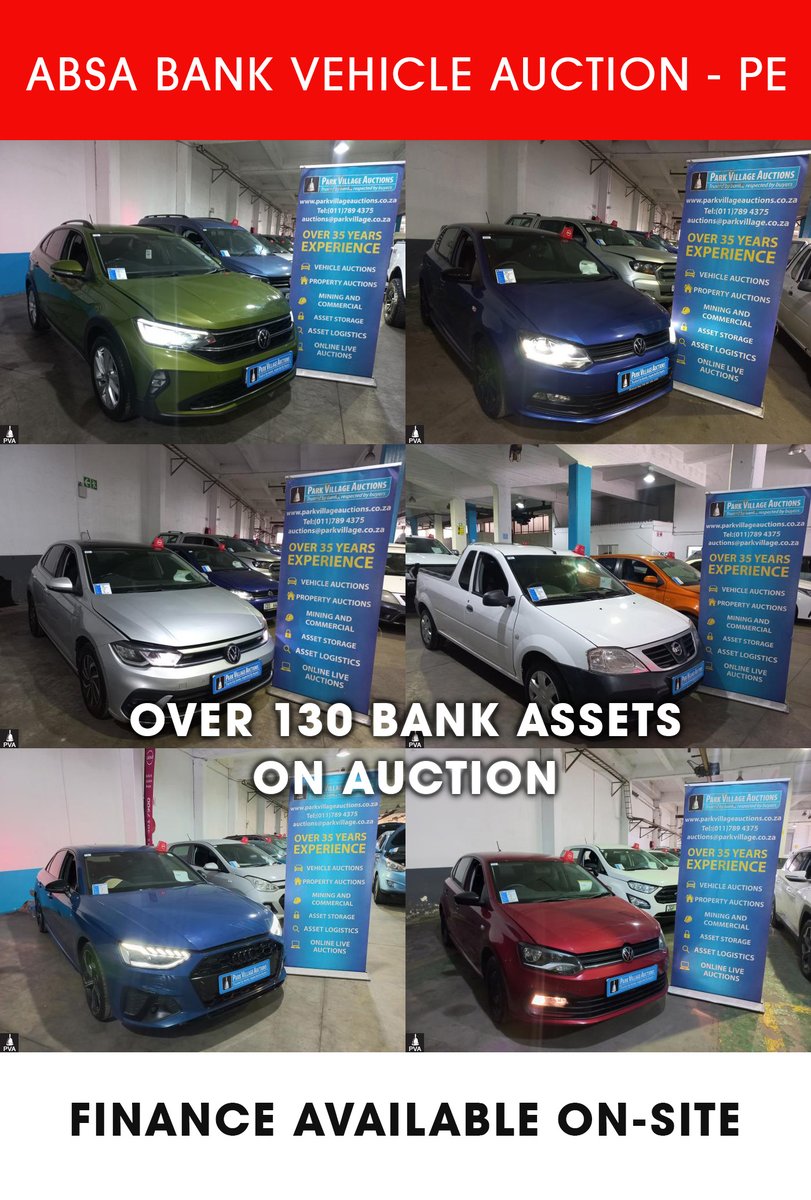 OVER 130 BANK VEHICLES ON AUCTION!

ABSA PASSENGER AND COMMERCIAL VEHICLE WEBCAST AUCTION – PE | 16 OCT 2025 | tinyurl.com/4n4s9pa5
Secure Pre-Approved Bank Finance Contact Bonnita Fourie +27828751207 | typecard.com/dfafe1dd
Auth. FSP34936