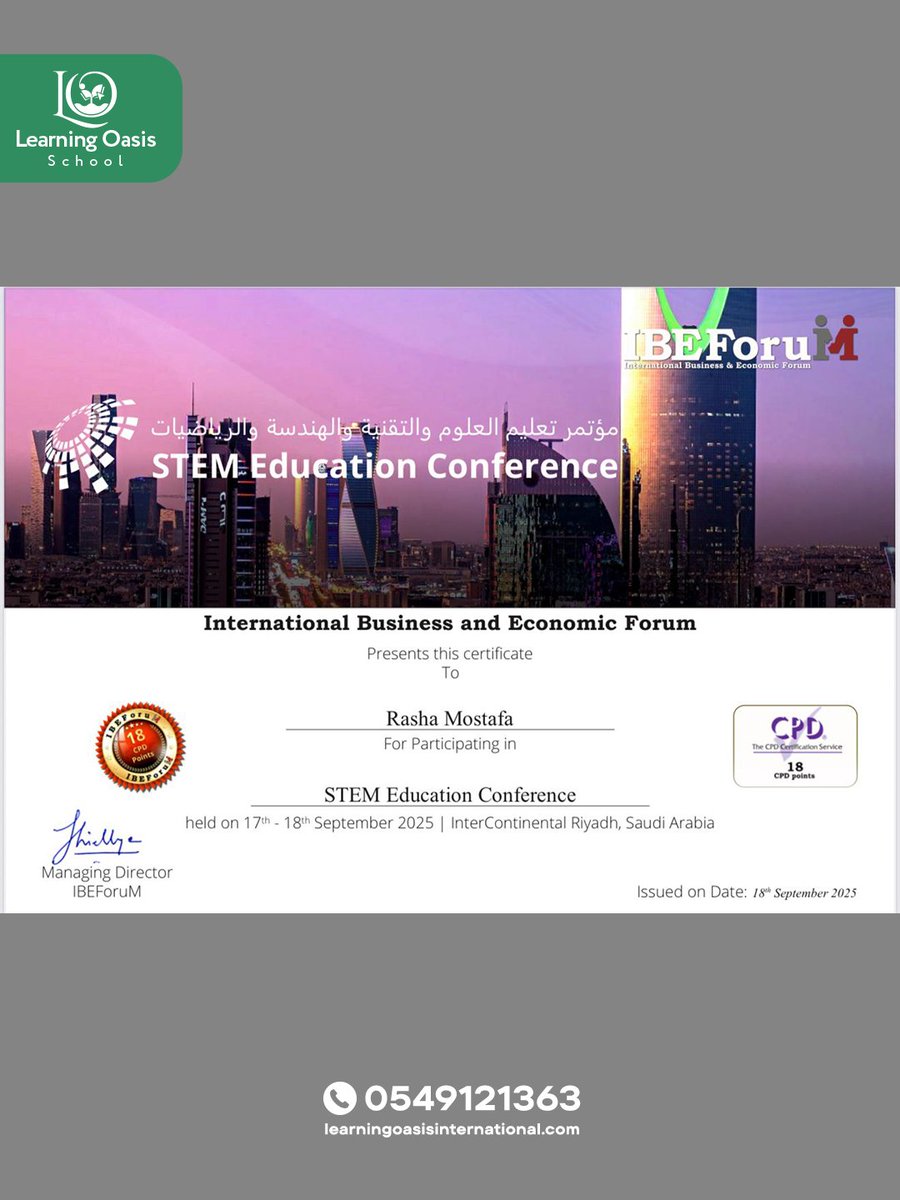 Learning_Oasis_'s tweet image. 📞 Connect with us: +966 54 912 1363

#LearningOasis #LOISExperience #15YearsOfExcellence #FutureStartsHere
#STEMConference