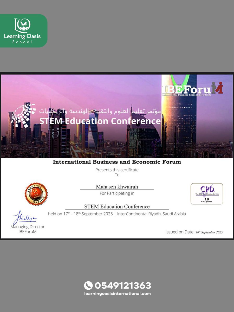 Learning_Oasis_'s tweet image. 📞 Connect with us: +966 54 912 1363

#LearningOasis #LOISExperience #15YearsOfExcellence #FutureStartsHere
#STEMConference