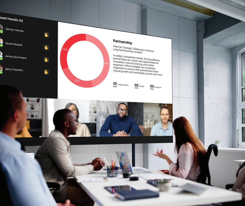 Elevate Every Presentation!
Transform your meeting spaces with jaw-dropping Full HD imagery, built-in speakers, and a sleek ADA-compliant design — all in one LED display. No messy cables. No extra hardware. Just pure visual impact.

✨ See how easy it is to upgrade → Explore