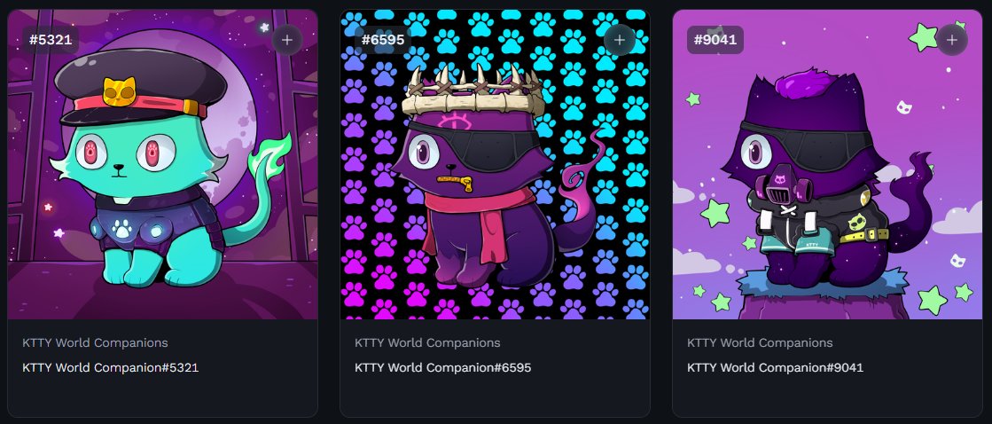 Summoned these three little devils. I like them!

You are not yet too late - you can still mint some <a href="/Kttyworld/">KTTY</a> companions! There are still around half of them left.