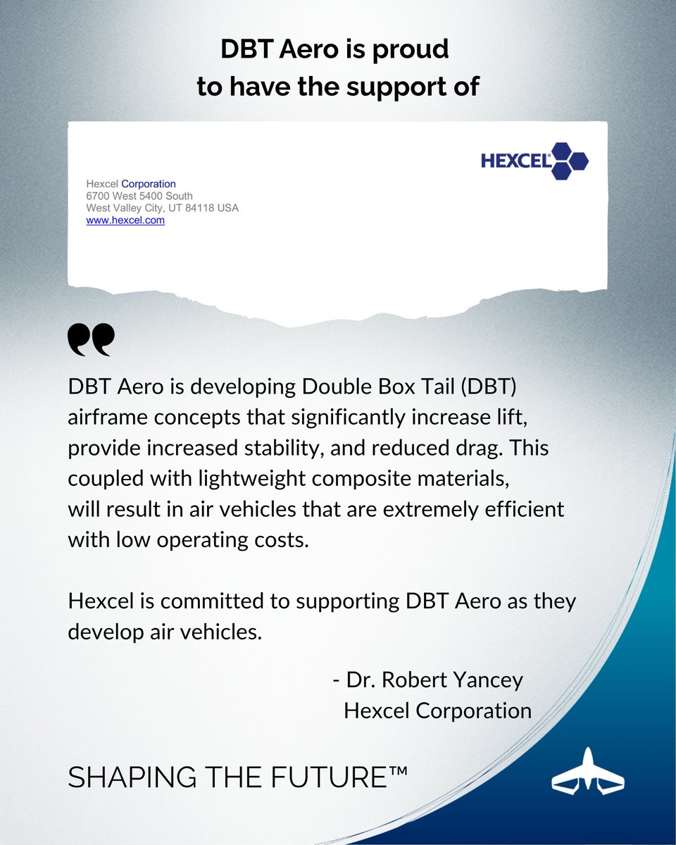 DBTAero's tweet image. ✈️ Global leader in composites manufacturing, Hexcel, supports DBT&apos;s innovative airframe design!

Together, we’re shaping the future of flight with stronger, lighter, and more efficient aircraft. 🚀

🔗 Learn more: dbt.aero/?utm_campaign=…

#DBTAero #Hexcel #DBT2LX #FutureOfFlight