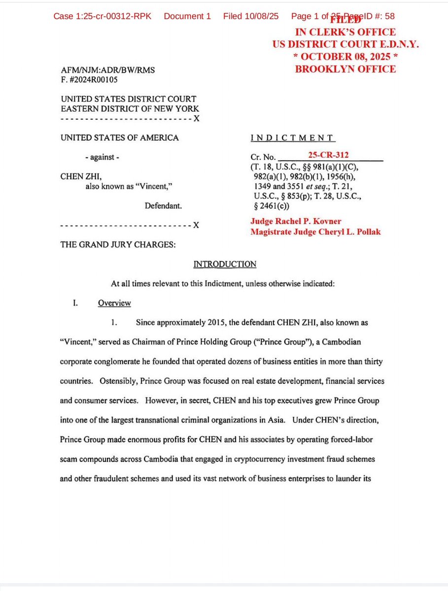 美方寻求没收涉“杀猪盘”骗局的12.7万枚比特币，约合120多亿美元文件显示，美国地方法院EDNY对Prince Holding  Group（太子集团）董事长Chen Zhi（陈志）提起起诉，指控其自2015年以来经营柬埔寨强迫劳动诈骗园区，实施“杀猪盘”加密投资诈骗并洗钱，涉案损失数十亿美元  ...