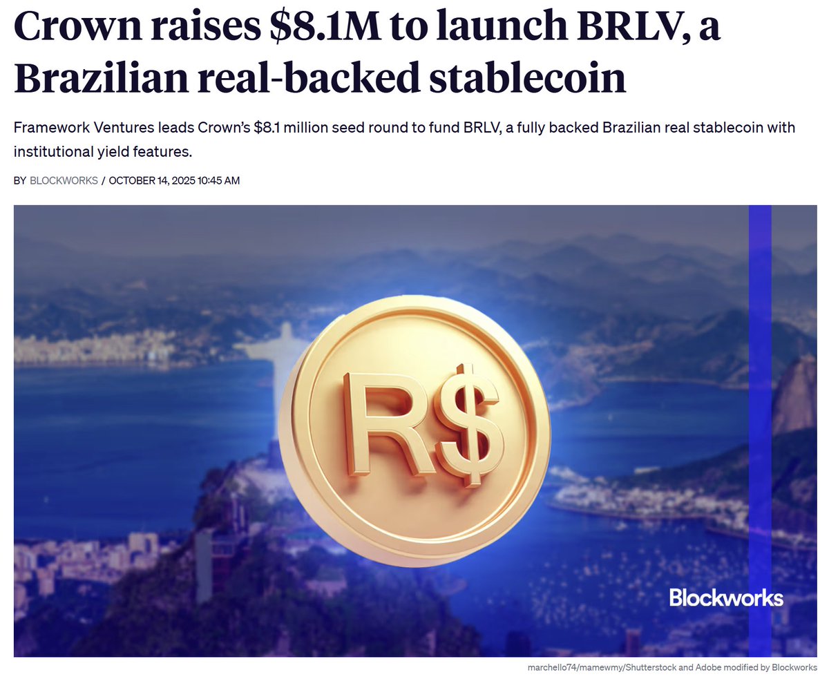 Crown raises $8.1M led by Framework Ventures to launch BRLV, a real-backed  stablecoin for institutions