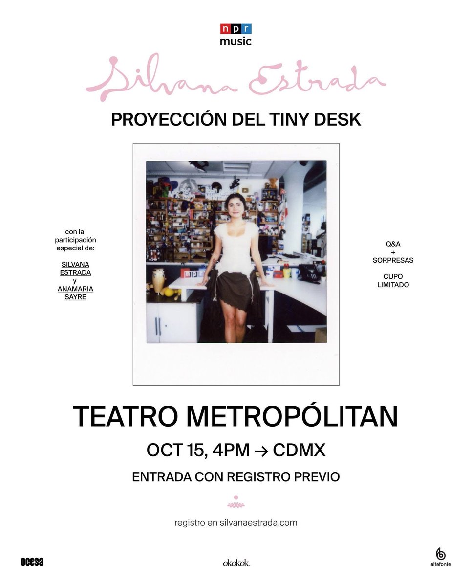 🩷¡El Tiny Desk de Silvana Estrada, será proyectado en el Teatro Metropólitan! 🥹 15 de octubre, 16:00 horas.