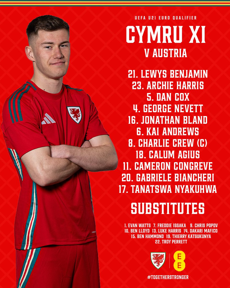 CYMRU XI 🇦🇹🏴󠁧󠁢󠁷󠁬󠁳󠁿

Lining up in Linz for #U21EURO action 👊

💻 fawales.co/AusCymU21