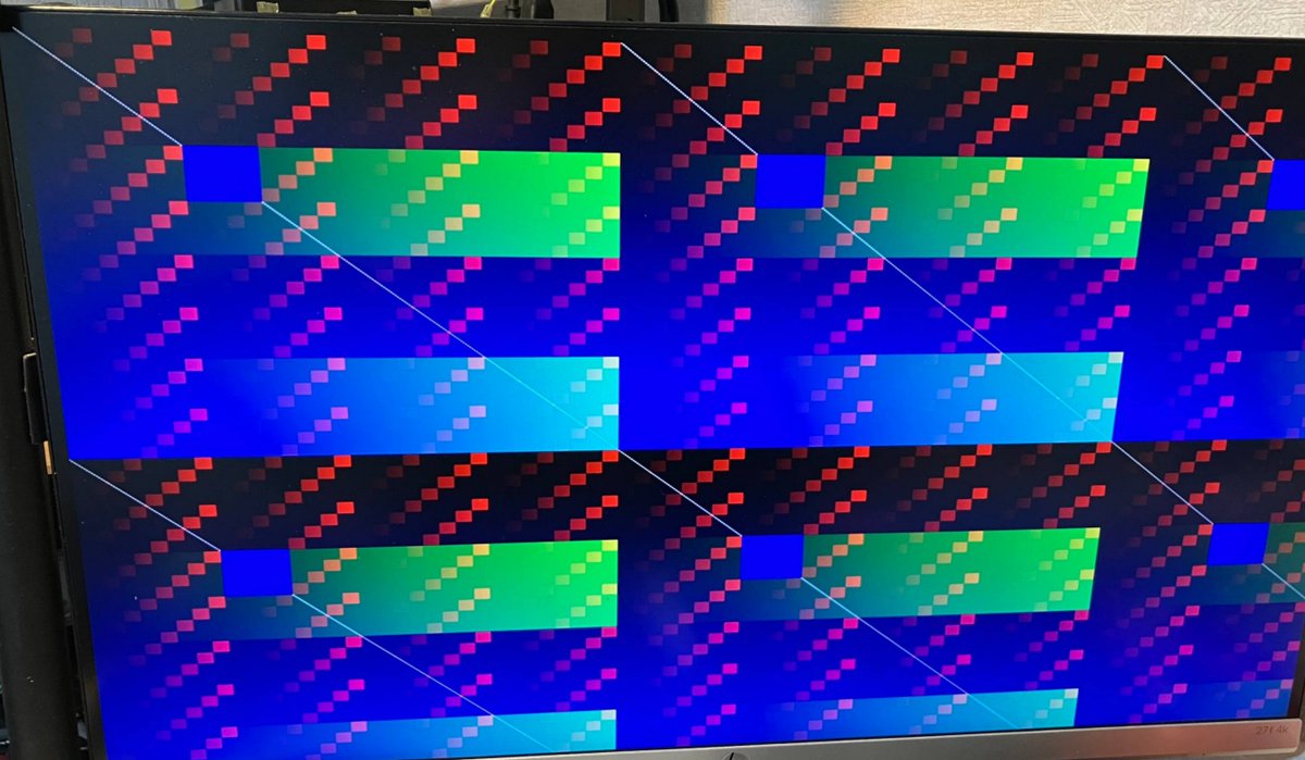 regymm0's tweet image. #FPGA developer with open-source toolchains! 
-&amp;gt; The table
-&amp;gt; The screen
-&amp;gt; The code (fasm, assembly for FPGA)
The lesson is good HDMI output requires SKEW to be FAST, and some more insidious settings that are automatically set by Vivado.