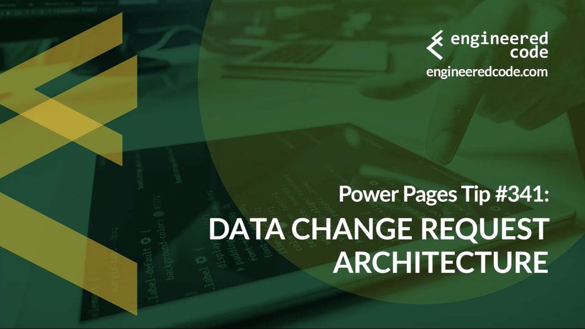 Engineered_Code's tweet image. #PowerPages Tip 341 - Data Change Request Architecture #PowerAppsPortals #PowerApps #MSDyn365Portals #MSDyn365 youtu.be/RThbvntA6ng
