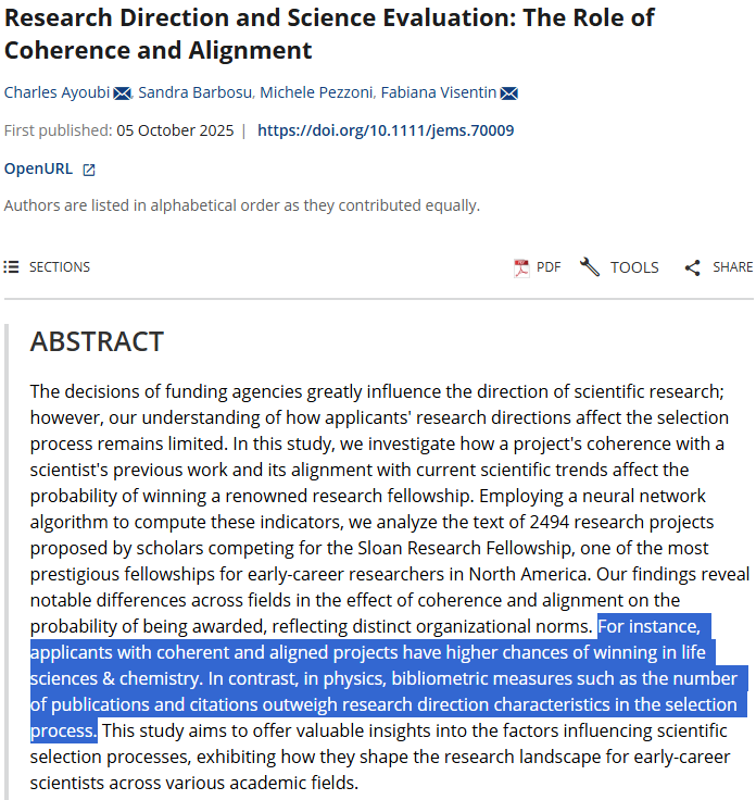 In science, can you pivot from your previous research and still win funding? Or do you *have* to build on what you're known for?
- In life sciences &amp; chemistry, pivots hurt
- In physics, not so much.