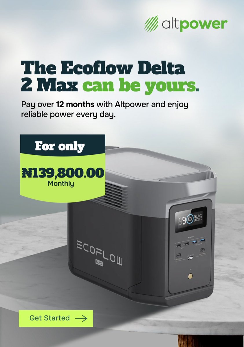 altpowerng's tweet image. Tired of blackouts ruining your vibe?

It’s time to upgrade your lifestyle😎⚡️

Click the link in bio to get the EcoFlow Delta 2 max now and spread payments over 12 months.

#Altpower #solarbattery #ecoflow