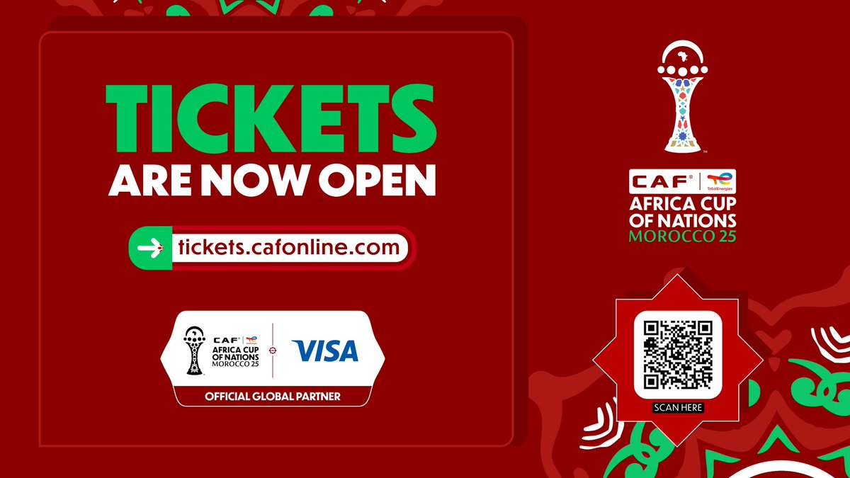🎟️ Vente tickets CAN 2025 🏆

La CAF vient d'annoncer l'ouverture officielle de la vente ✅

⏳ La vente a réellement été lancée il y a plus d'1 heure.
💳 3 jours de prévente pour les cartes VISA.
🪪 Fan ID obligatoire pour accéder (à faire sur l'application Yalla).

#CAN2025
