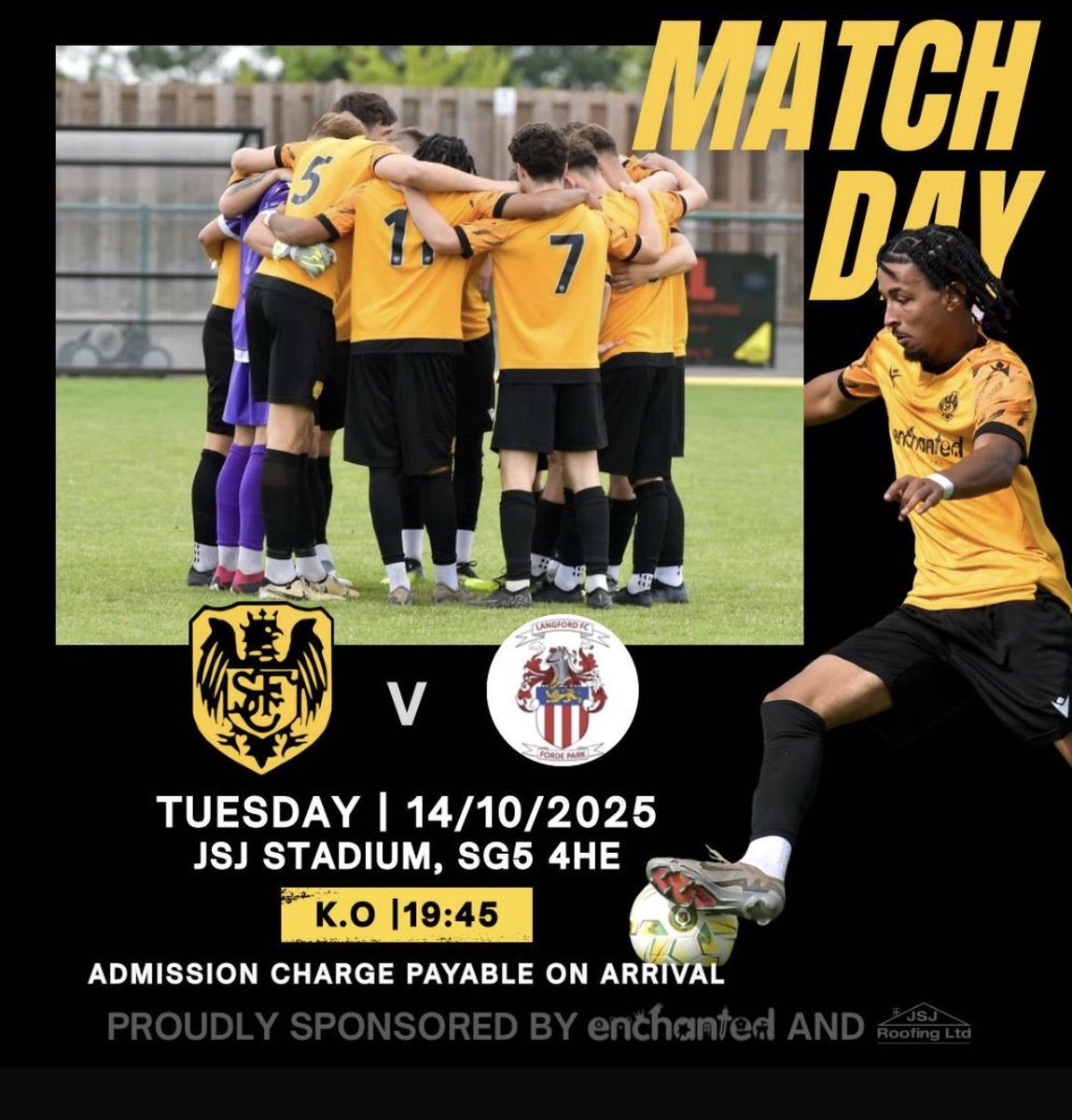 stotfoldDevs's tweet image. Tonight we host @LangfordFC1 in a local Derby at the JSJ Stadium under the lights.

🍺Clubhouse open 18:30 
🏟️JSJ - SG5 4HE  
⏲️KO 19:45
🎟️Adults £6 - Conc - £4 - 12-17 - £2 
🎟️ U12 - £1 - U5 Free (u12 accompanied by a paying adult)
#UpTheFold 🟠⚫️
