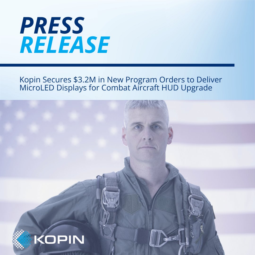 kopin's tweet image. From development to deployment.

Kopin secures $3.2M in new program orders to deliver #MicroLED displays for combat aircraft HUD upgrades, advancing pilot vision, safety, and mission effectiveness.

Read: tinyurl.com/vnjde8pz

#KopinTech #DefenseInnovation #Aerospace