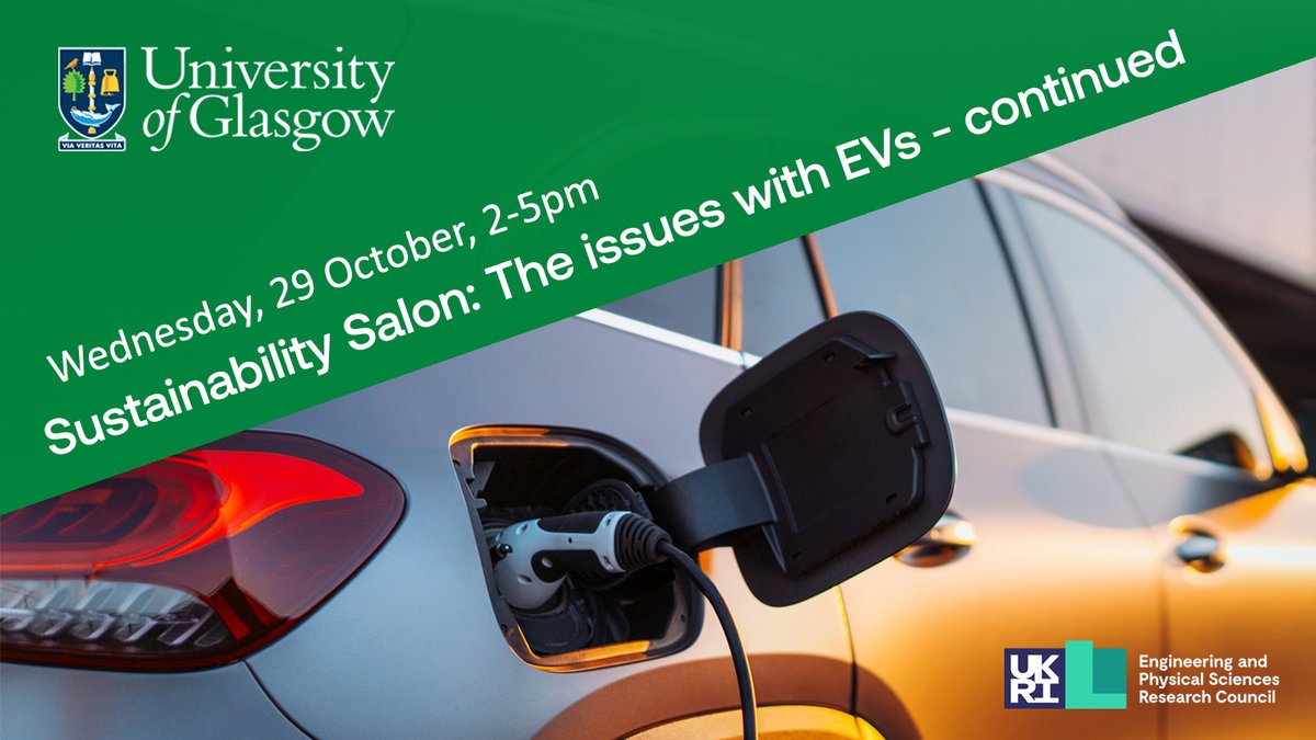 UofG IAA - find us on BlueSky 🦋 (@uofg_scieng_iaa) on Twitter photo Let's dive deeper into the challenges and benefits of electric vehicles at our Sustainability Salon: The issues with EVs - continued! Wed 29 Oct, 2-5pm.
Book your place: eventbrite.co.uk/e/sustainabili…
#sustainability #EVs #ElectricVehicles Let's dive deeper into the challenges and benefits of electric vehicles at our Sustainability Salon: The issues with EVs - continued! Wed 29 Oct, 2-5pm.
Book your place: eventbrite.co.uk/e/sustainabili…
#sustainability #EVs #ElectricVehicles