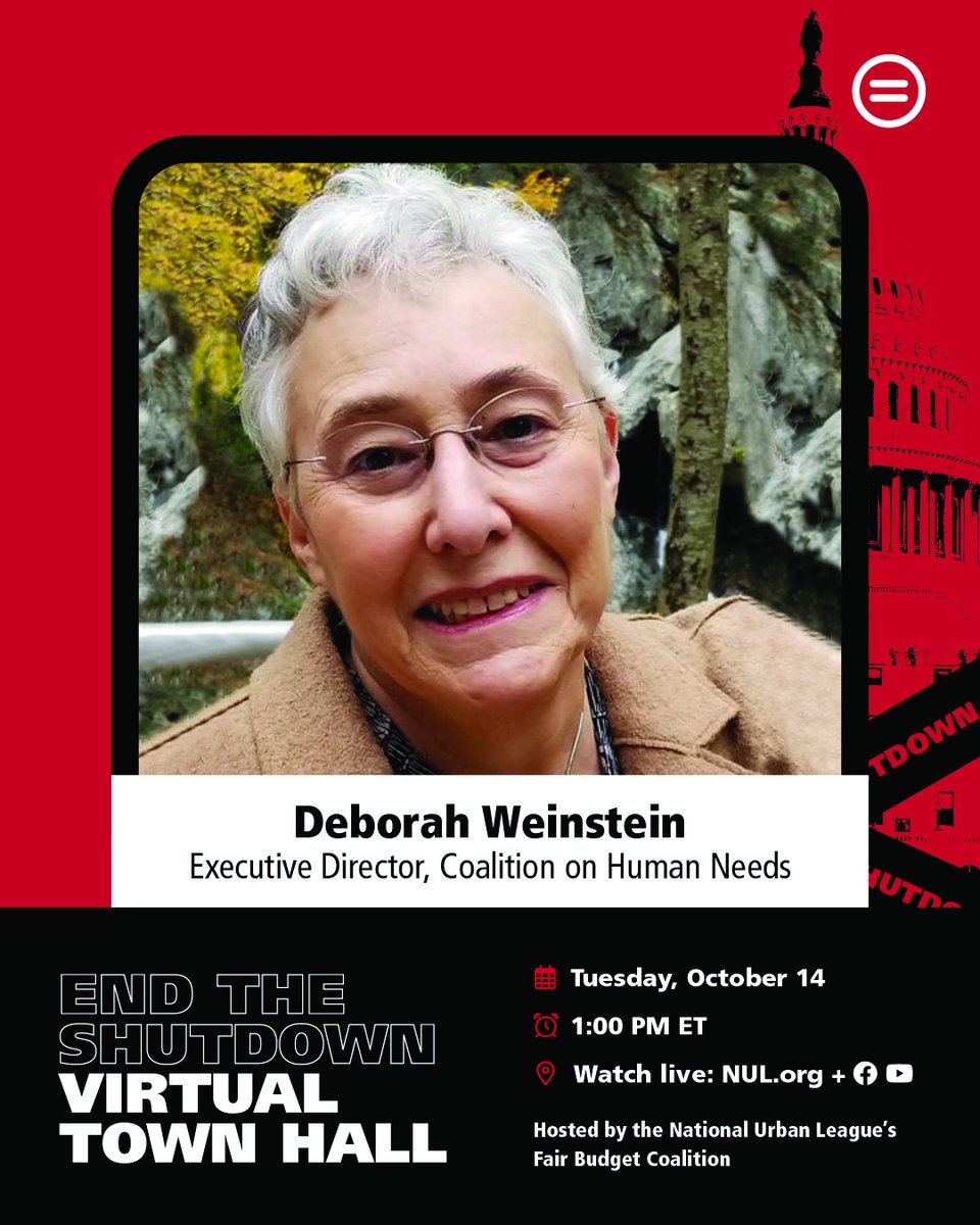 Coalition on Human Needs (@voice4humanneed) on Twitter photo CHN's Executive Director is speaking at the <a href="/NatUrbanLeague/">National Urban League</a>'s "End The Shutdown" virtual town hall to address the impacts of the ongoing shutdown and the need to ensure federal funding supports programs that serve communities.
📺 TUNE IN AT 1PM ET: nul.org/event/end-the-… CHN's Executive Director is speaking at the <a href="/NatUrbanLeague/">National Urban League</a>'s "End The Shutdown" virtual town hall to address the impacts of the ongoing shutdown and the need to ensure federal funding supports programs that serve communities.
📺 TUNE IN AT 1PM ET: nul.org/event/end-the-…