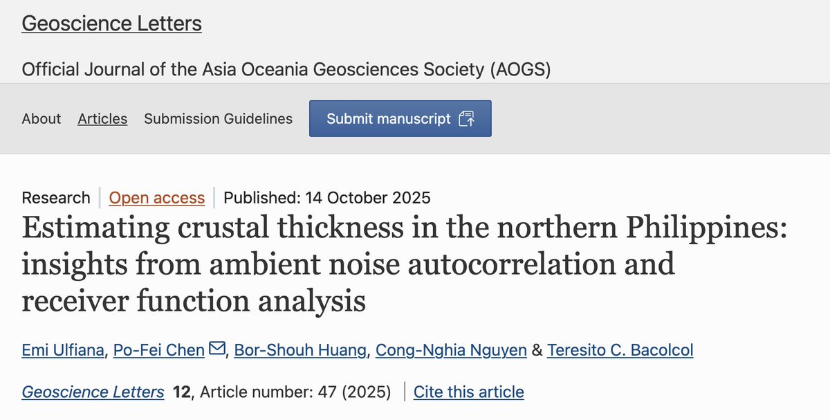 NguyenC99180975's tweet photo. Glad to share my co-author paper on crustal thickness in the northern Philippines, which uses ambient noise autocorrelation and receiver function analysis.
https://t.co/Rfz8exp01O https://t.co/meUDCX6Usq