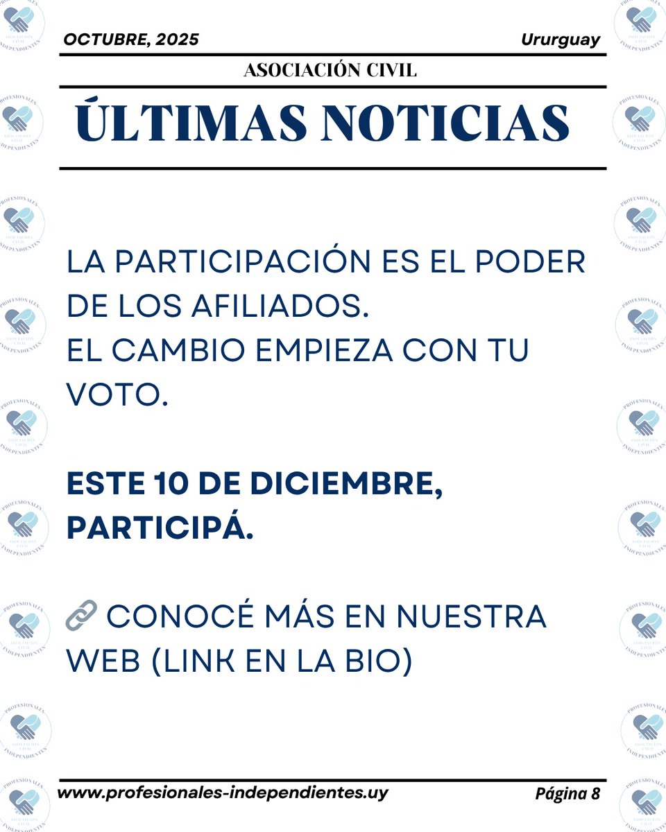 Elecciones en la Caja Profesional – 10 de diciembre

Una oportunidad real para recuperar una Caja transparente, justa y con directores que defiendan a los afiliados.

La participación es el poder de los afiliados.
El cambio empieza con tu voto.

🔗 Conocé más en nuestra web (link