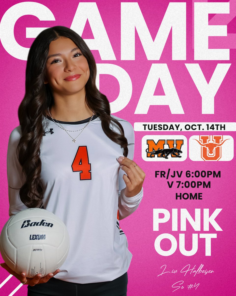 GAME DAY!!🏐‼️

🗓️October 14th
⏰9th/JV 6:00PM • V 7:00PM
🆚 Laredo United
🏠Home
🩷🎀Pink out