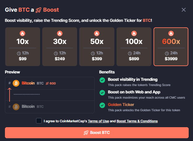Crypto Rug Muncher (@cryptorugmunch) on Twitter photo As if crypto isn’t scammy enough, CMC is rolling out a “boost” feature—pay up to $4,000 to make a token trend. Not saying CMC is bad, but this nudges them toward Dexscreener territory. Pay-to-trend = muddy signals. I encourage CMC to rethink this and keep the feeds organic. As if crypto isn’t scammy enough, CMC is rolling out a “boost” feature—pay up to $4,000 to make a token trend. Not saying CMC is bad, but this nudges them toward Dexscreener territory. Pay-to-trend = muddy signals. I encourage CMC to rethink this and keep the feeds organic.