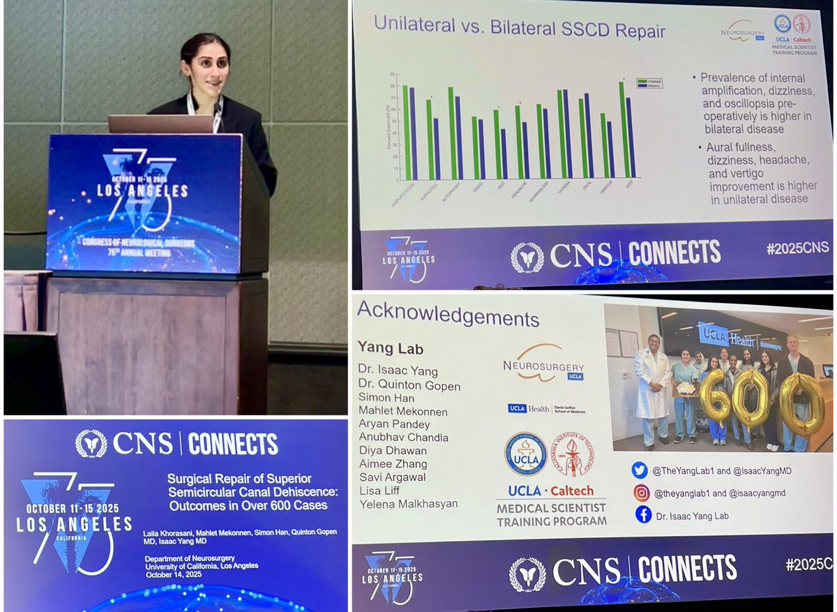 TheYangLab1's tweet image. Phenomenal talk by our #outstanding #MDPhD student @lailakhors @uclacaltechmstp @dgsomucla on #SSCD #surgicalrepair using one of the largest #SSCD databases to date!! #SSCD600 @TumorSection @CNS_Update #2025cns #cns2025  #cnsconnects #LA @NeurosurgeryCNS @IsaacYangMD @UCLANsgy