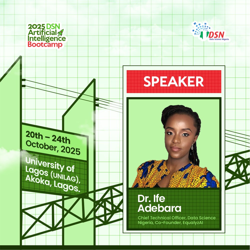 dsn_ai_network's tweet image. Some names leave a mark long after the session ends. At last year’s Bootcamp, Dr. Ife Adebara (@IfeAdebara) inspired a wave of young innovators with her bold vision for African languages in technology. This year, she returns to #dsnaibootcamp2025—not just as a speaker, but as a…