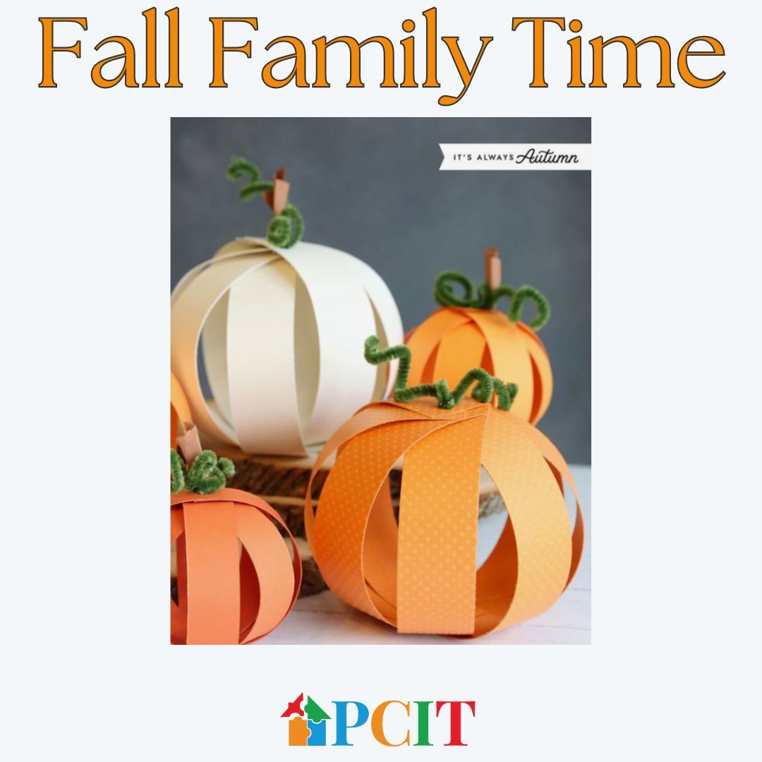 Toy Tuesday: Paper Pumpkins! You only need a few craft supplies to make these super cute paper pumpkins. They would look so cute all over your house! Stay tuned each week for more Fall Family Time ideas. parentchildinteractiontherapy.com/pcit-toys