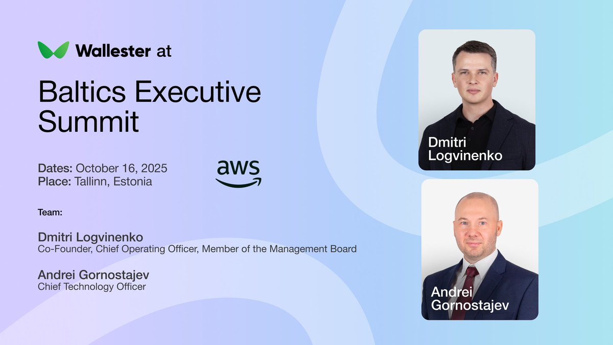 Wallester (@wallester_com) on Twitter photo #Wallester is heading to #AWSExperienceNorth 🇪🇪
On 16 Oct, business & tech leaders are gathering in Tallinn to explore how cloud innovation drives growth across the Baltics.
Dmitri Logvinenko (COO)&Andrei Gornostajev (CTO) & will be at the summit for Wallester.
See you there! #Wallester is heading to #AWSExperienceNorth 🇪🇪
On 16 Oct, business & tech leaders are gathering in Tallinn to explore how cloud innovation drives growth across the Baltics.
Dmitri Logvinenko (COO)&Andrei Gornostajev (CTO) & will be at the summit for Wallester.
See you there!