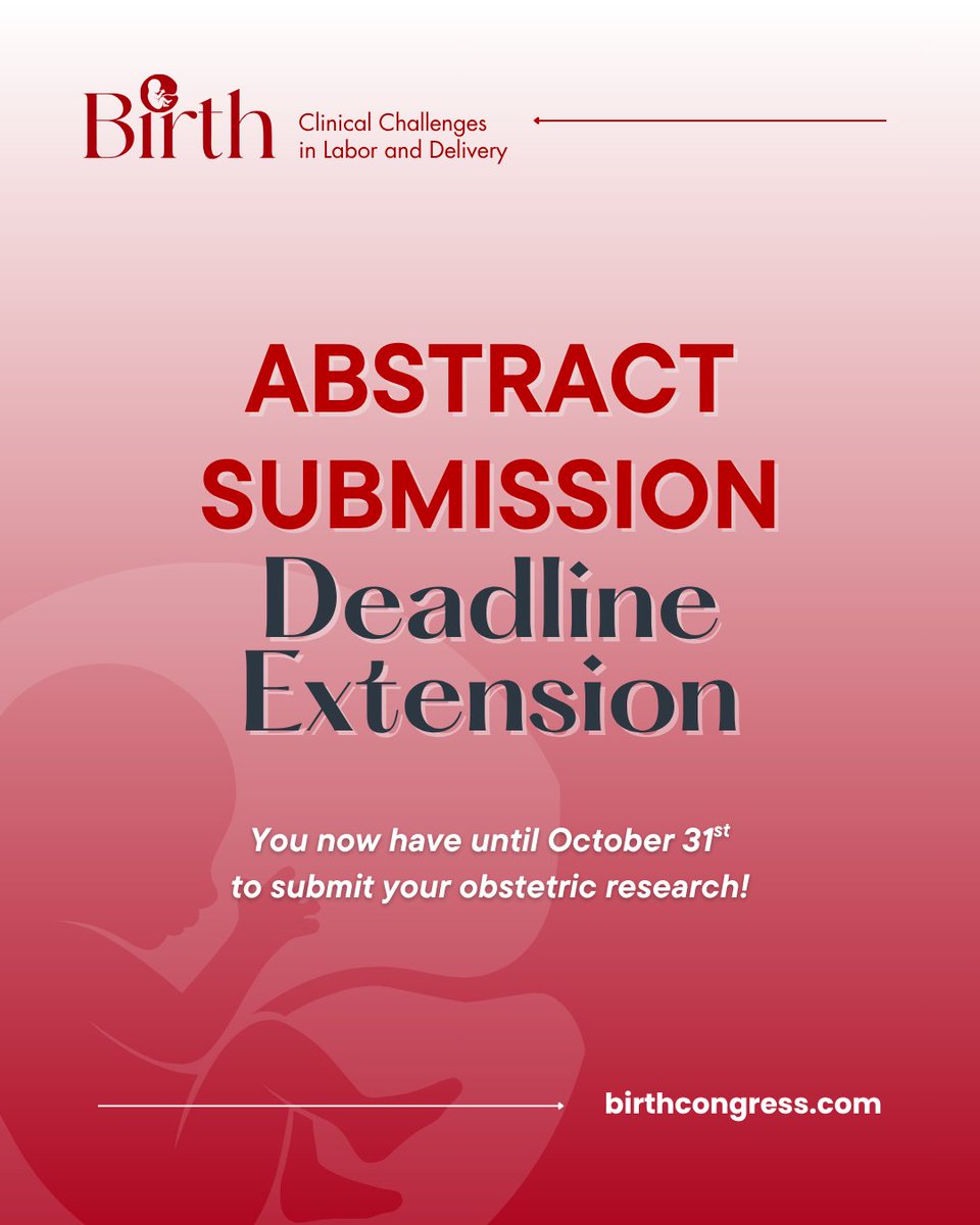 Birth_Congress's tweet photo. Good news! 💥 You now have until 📆 October 31st to submit your abstract for #BIRTHcongress 2025.

👉 https://t.co/O1HF8D8ayR

Don't miss the chance to present your research online or in São Paulo and join a global community of #obstetric leaders.

#ClinicalObstetrics #Pregnancy https://t.co/0tuxzOsH40