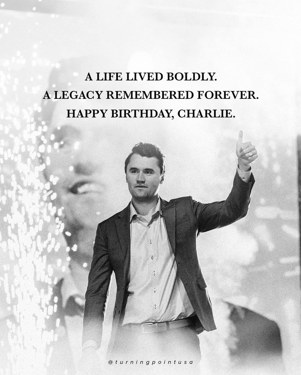 Happy Heavenly Birthday <a href="/charliekirk11/">Charlie Kirk</a> Thinking of you <a href="/MrsErikaKirk/">Erika Kirk</a> ❤️🙏
Thank you <a href="/POTUS/">President Donald J. Trump</a> for awarding the very deserving #CharlieKirk the Presidential Medal of Freedom 🇺🇲 #TurningPointUSA #WeAreCharlieKirk