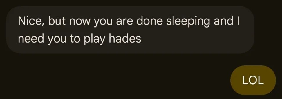 My brother REALLY wants me to play Hades 2
(Ignore me ignoring him for 2 days I was in a TON of pain)