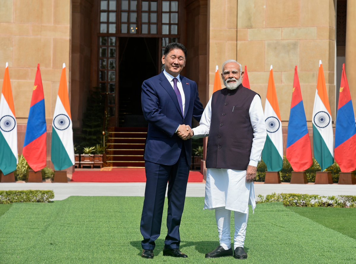 narendramodi's tweet image. Happy to have welcomed President Khurelsukh and held extensive talks with him in Delhi today. His visit comes at a time when India and Mongolia are marking 70 years of diplomatic ties and a decade of our Strategic Partnership. We agreed to keep working together to further amplify…