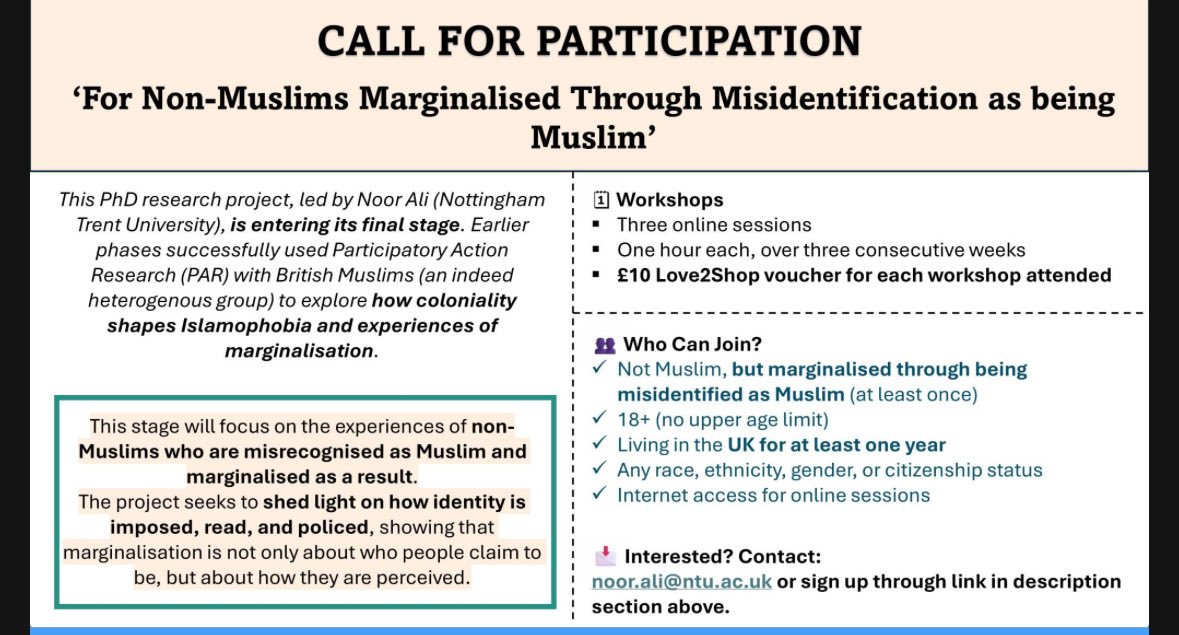 My friend is doing research on Muslim marginalisation and at this time this research is more important than ever. Their research is in their final stage and is looking at how non-Muslims face marginalisation. This research might be particularly interesting for Sikhs!