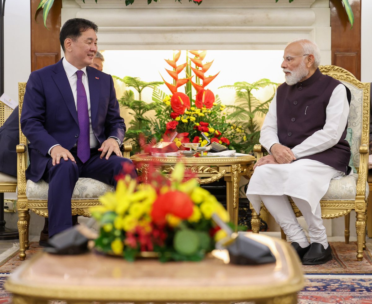 narendramodi's tweet image. Happy to have welcomed President Khurelsukh and held extensive talks with him in Delhi today. His visit comes at a time when India and Mongolia are marking 70 years of diplomatic ties and a decade of our Strategic Partnership. We agreed to keep working together to further amplify…
