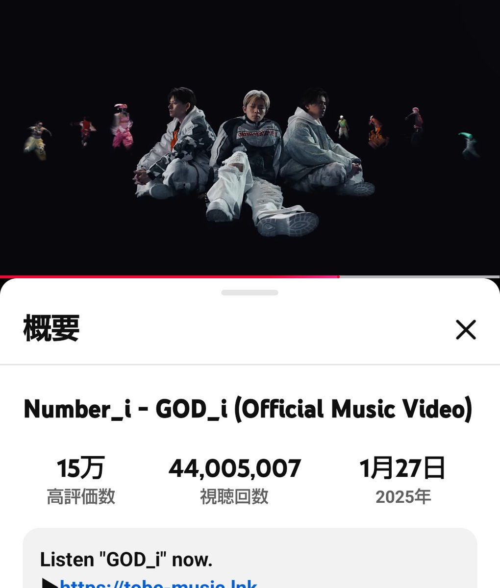 GOD_i ✨👟
4400万回再生おめでとう✨
👏👏👏(⑉>ᴗ<ﾉﾉﾞﾊﾟﾁﾊﾟﾁﾊﾟﾁ~
コツコツ毎日聴いてるよ♡

#GOD_i_44Mviews 
#Number_i
#Number_i_LYs 
youtu.be/a5RAx7qNaAE?si…