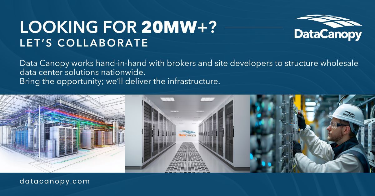 datacanopy's tweet image. Data Canopy works hand-in-hand with brokers and site developers to structure wholesale data center solutions nationwide. Bring the opportunity; we’ll deliver the infrastructure.
datacanopy.com

#WholesaleColocation #DataCenter #DataCanopy #CRE