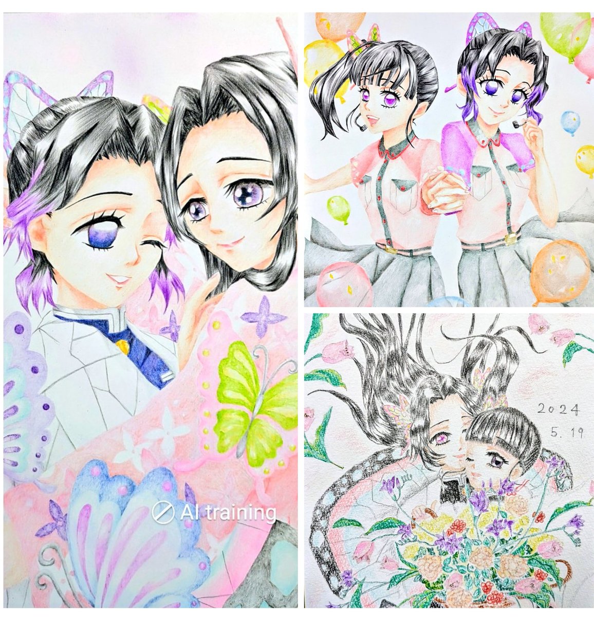 3人一緒🦋は初めて描きました☺️🎨