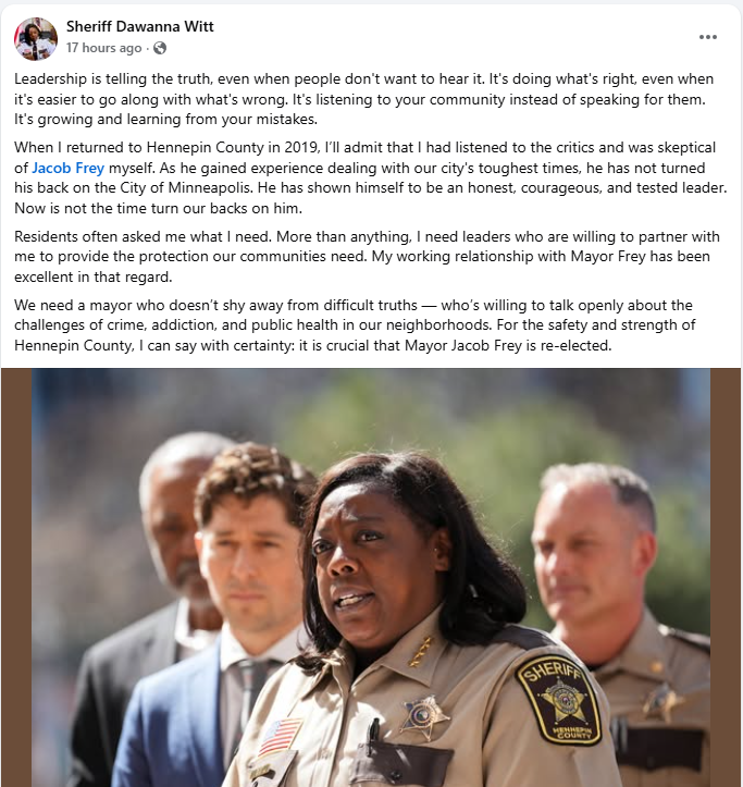 CrimeWatchMpls's tweet photo. Jacob Frey is the least sh*tty of the most sh*tty candidates for Minneapolis mayor.
And Dawanna, you can't absolve yourself from #TheFallOfMinneapolis while continuing to toe the DFL soft-on-crime party line.
It's time to take a real stand and do better. https://t.co/rWuJ5GMGed