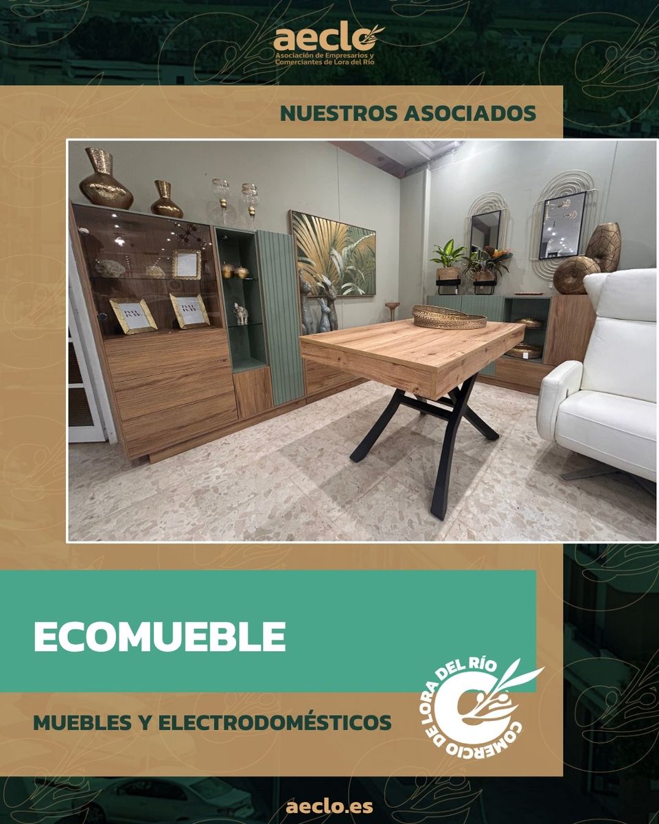 AECLO_Lora's tweet image. 🪑 En Ecomueble, cada mueble transforma tu hogar con diseño, tradición y sostenibilidad.
Desde #LoraDelRío, crean espacios con alma y estilo, hechos para durar.
📍 Comercio local con esencia natural.
💚 Apoya lo local, comparte su historia.
#AECLO #MueblesConEstilo #Ecomueble