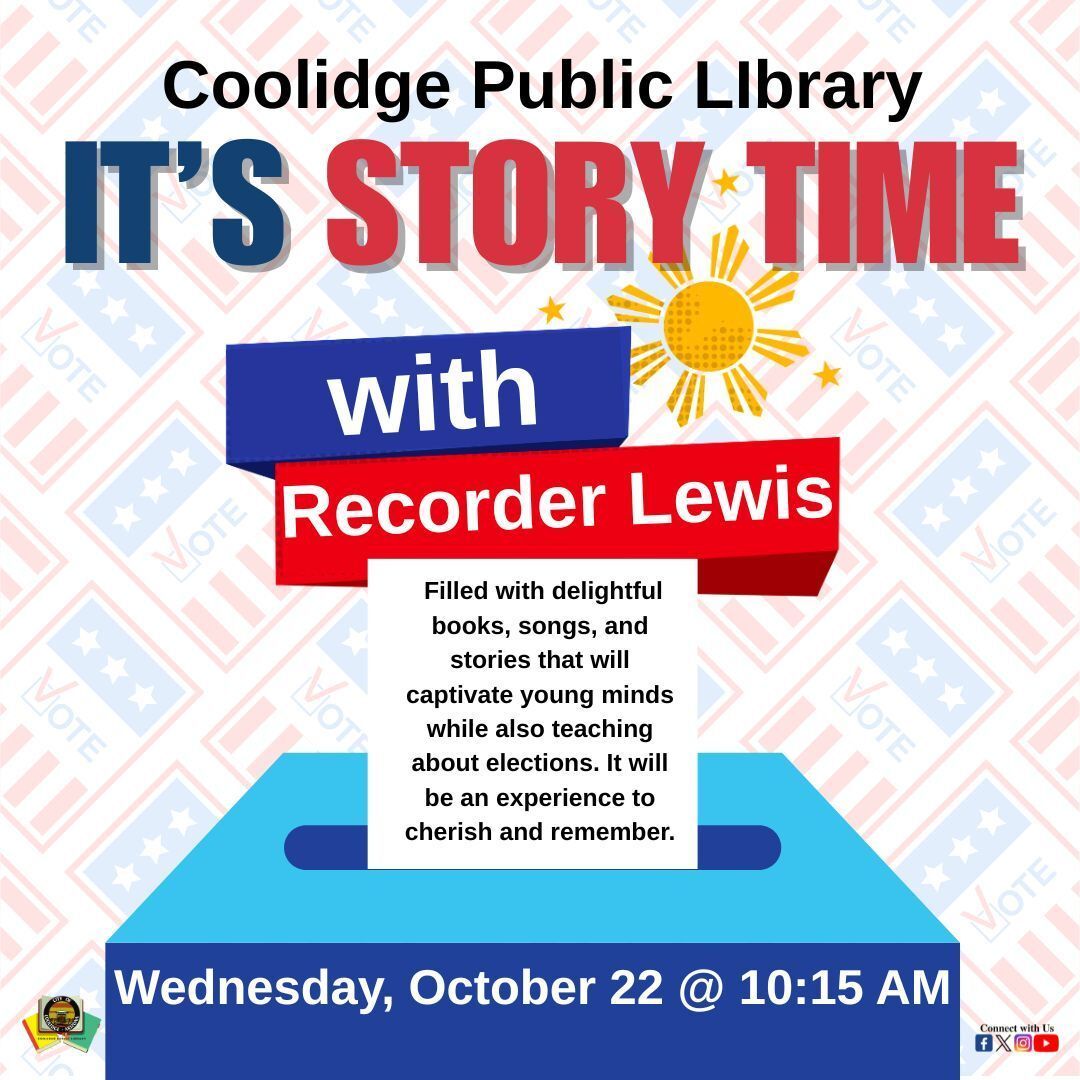 Kids love story time and this one comes with a twist! Recorder Lewis will be our special guest reader, sharing books, songs, and stories that make learning about elections fun and easy.