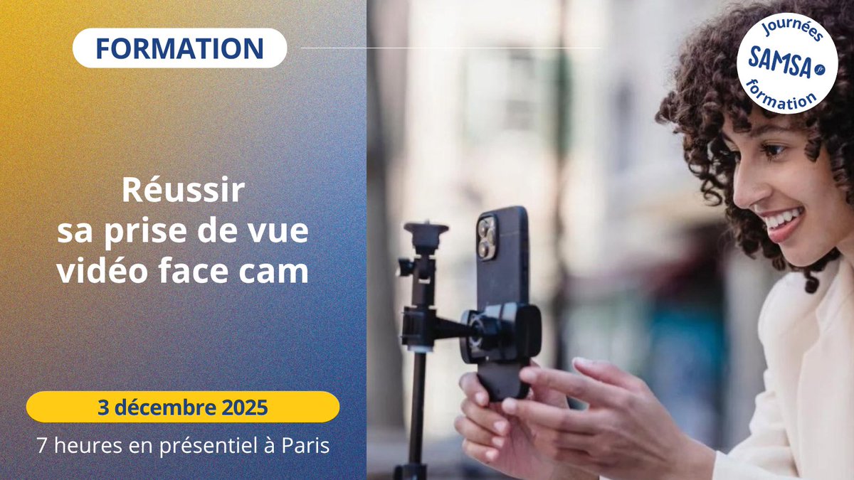 🎥 Développez vos compétences en prise de parole vidéo !

🗓️ Date: 3 décembre 2025
📌 Lieu: Paris

💡 À l'issue de cette formation, vous pourrez créer des vidéos percutantes en maîtrisant les formats pour les médias sociaux. 
Inscrivez-vous : samsa.fr/formations/for…