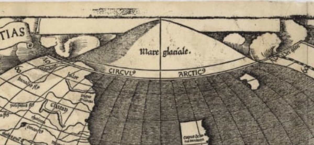 I was checking out this weird map from 1507. 

What’s that giant mountain doing at the North Pole?