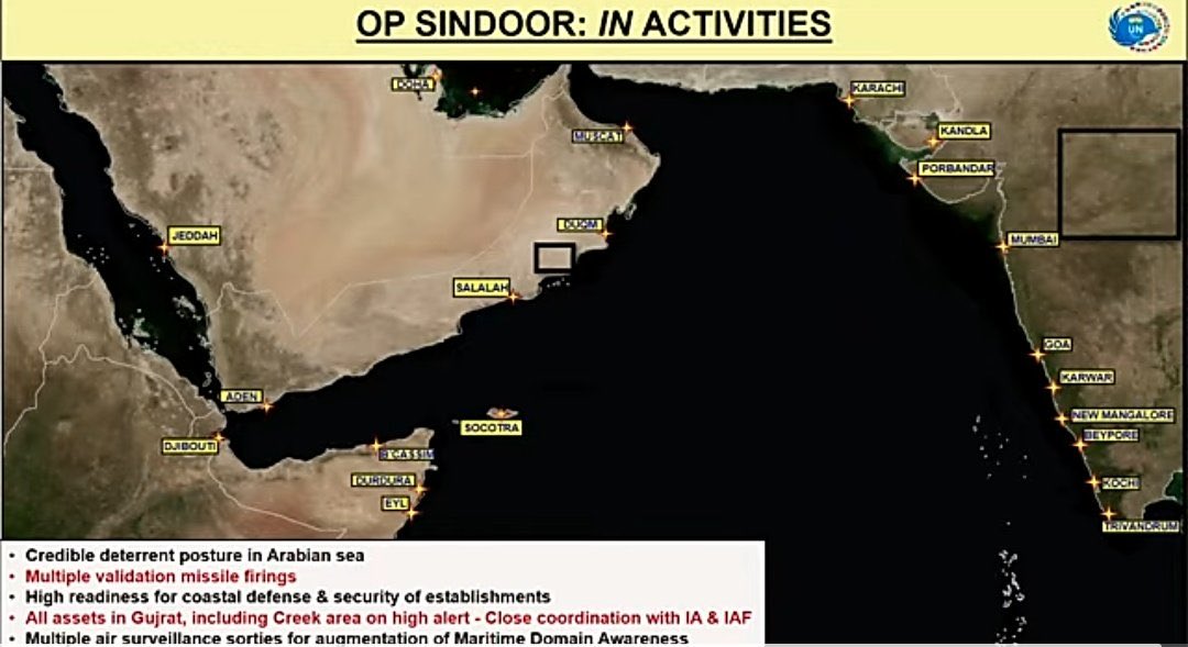Merit_FirstIN's tweet photo. @AdityaRajKaul Indian Navy’s OP Sindoor stuns! Deployed in Arabian Sea with missile firings & high alert, DGMO Lt Gen Ghai warns Pakistan: “Could’ve been catastrophic!” Credible deterrent posture shines. Salute our maritime might! #OperationSindoor #IndianNavyPower https://t.co/YVy7TogsDM