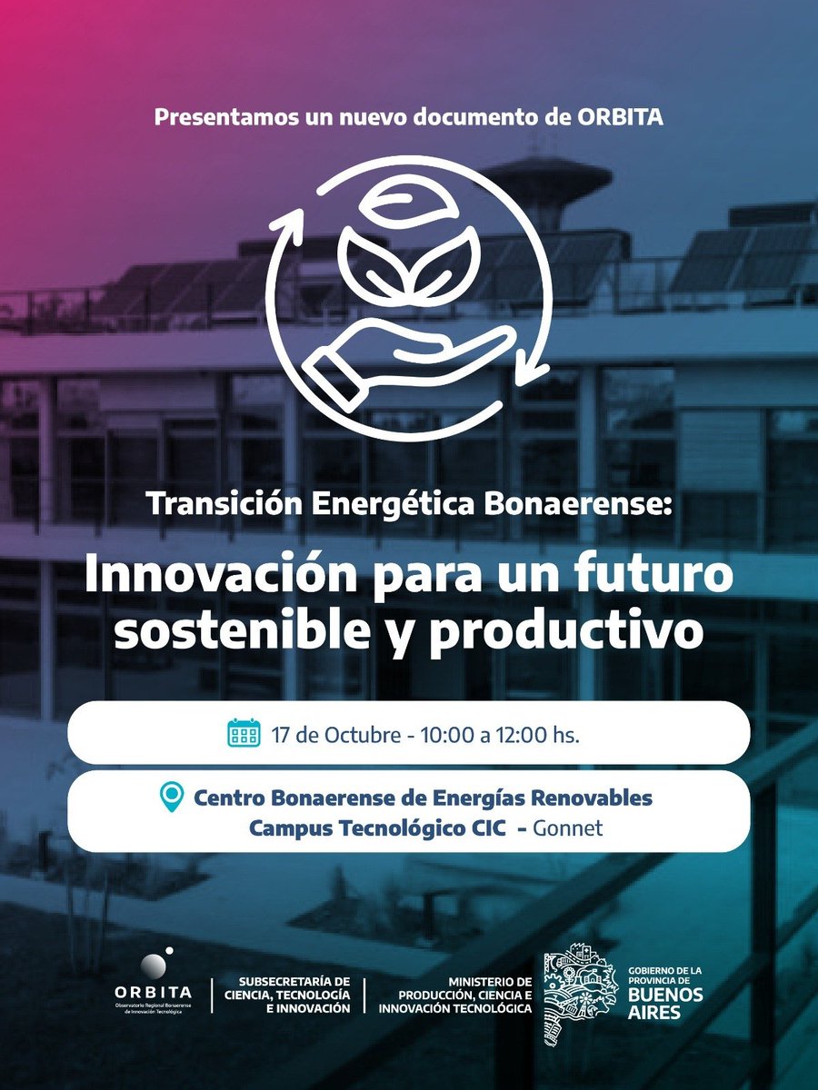 📢 Este viernes 17/10, 10hs se presenta el informe de ORBITA:
“Transición Energética II en PBA. Prospectiva, empleo y política industrial” Participa Verónica Robert, directora de la <a href="/MDE_CEED_DEP/">MDE | CEED | DEP UNSAM</a> de <a href="/idaesoficial/">Escuela IDAES | UNSAM</a>.
📝Inscripción: bit.ly/TransicionEner…
#TransiciónEnergética