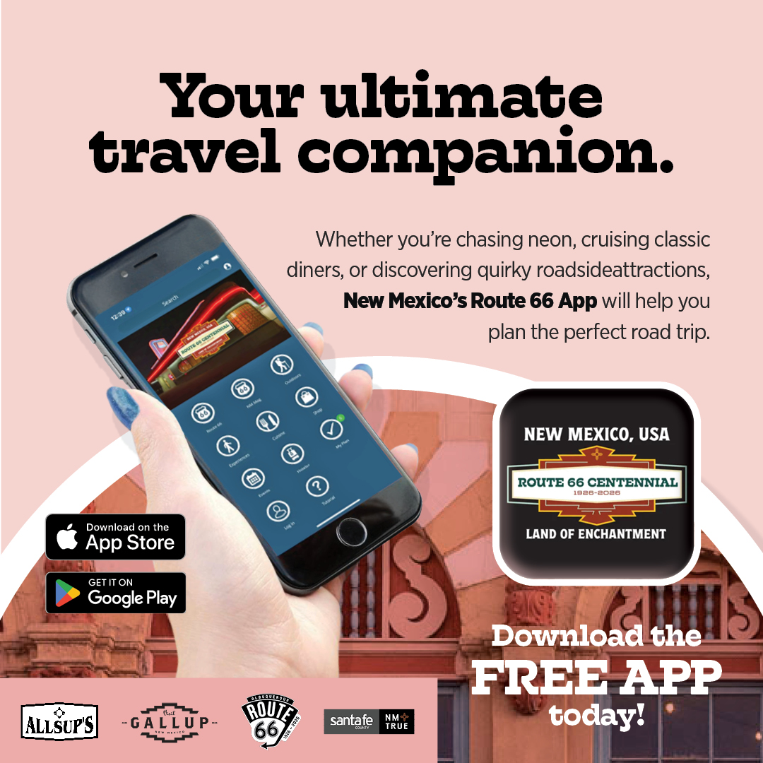 NMMagazine's tweet image. Playlist ✅ Snacks ✅ FREE NM Route 66 app ✅ Download it from Google Play and the App Store before you bit the road! nmmag.us/app #Route66 #RoadTripReady