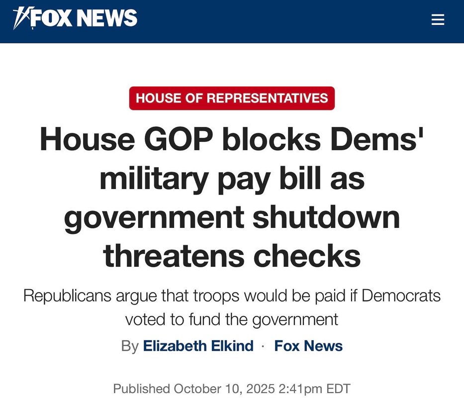 WPolitics1's tweet image. Democrats tried to pay our military members but Republicans blocked the bill.